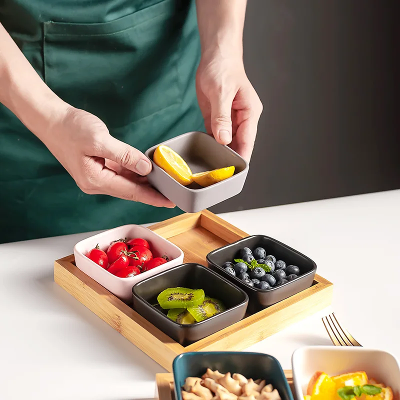 
Whole Sale Fashionable Ceramic Dry Fruit Tray Snack Tray Food Serving Tray With Compartments 