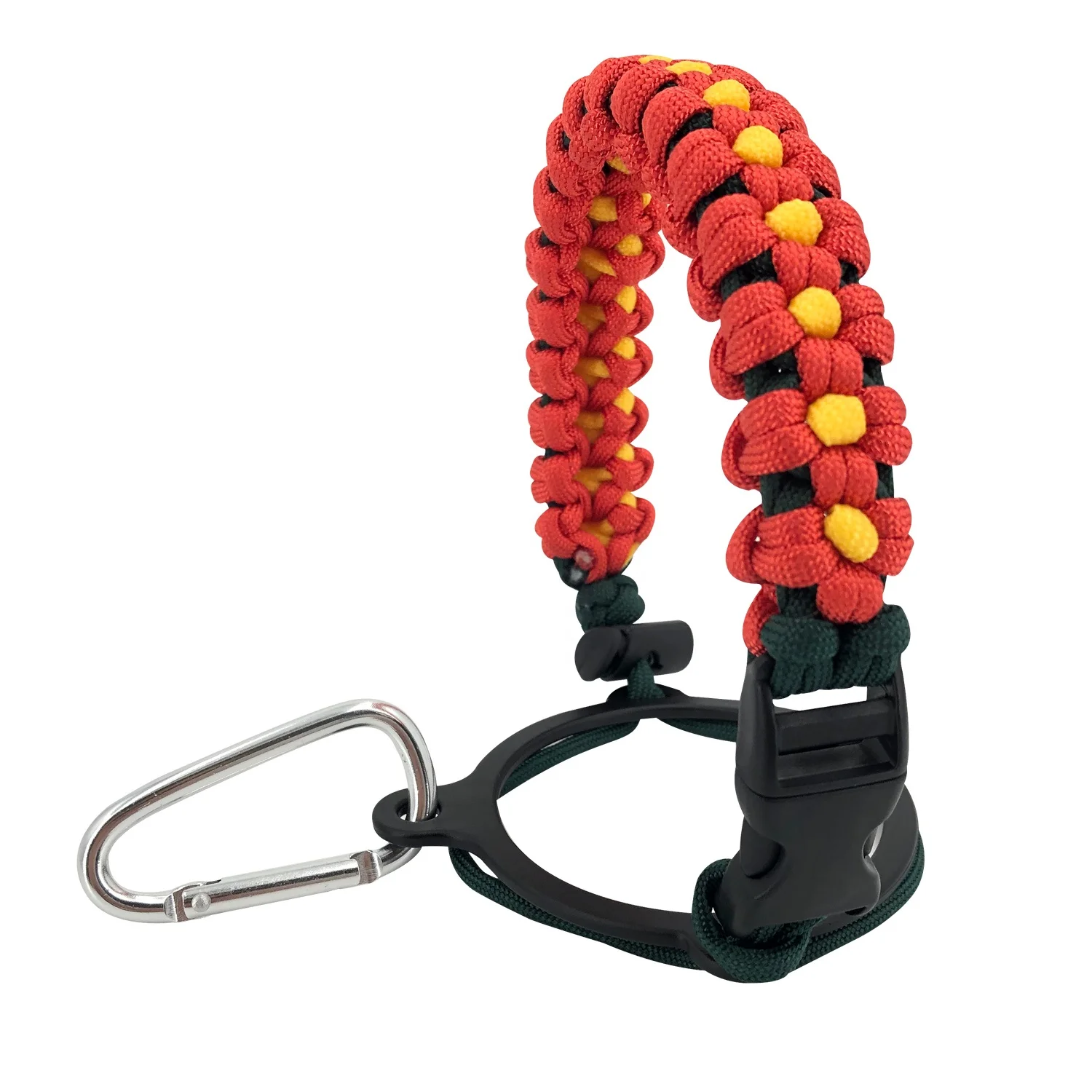 Sunflower Braid Water Bottle Handle Survival Carabiner Paracord Holder for Hiking Camping