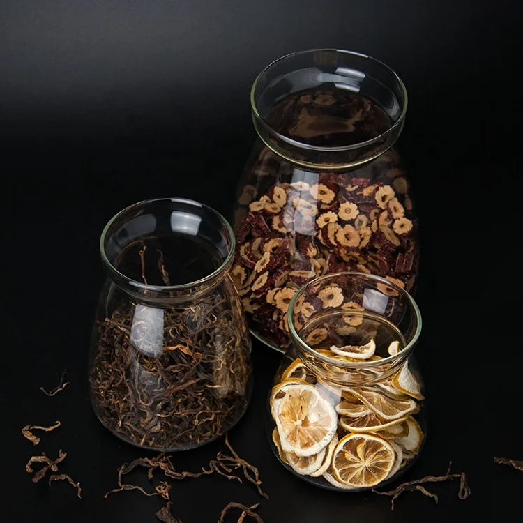 High quality borosilicate glass transparent T Shape glass jars with bamboo lid for spice