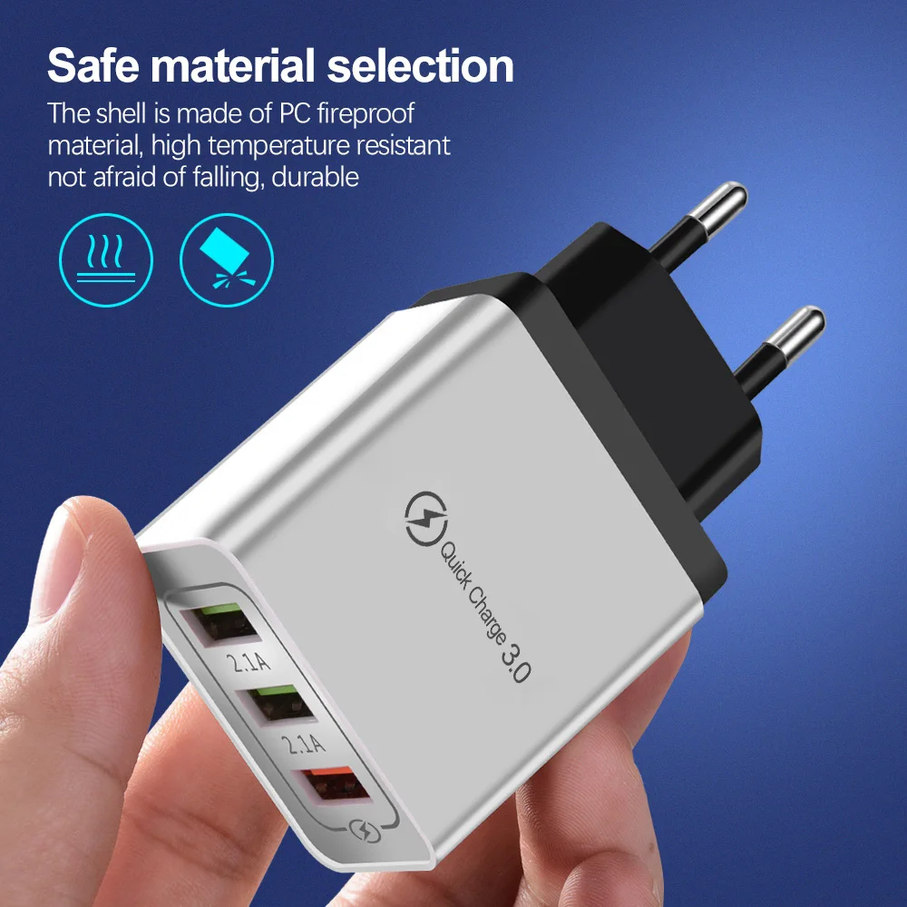 QC3.0 быстрое настенное зарядное устройство с тремя Usb-портами для ЕС и США, портативный Дорожный комплект, умная Зарядка для Samsung, Iphone