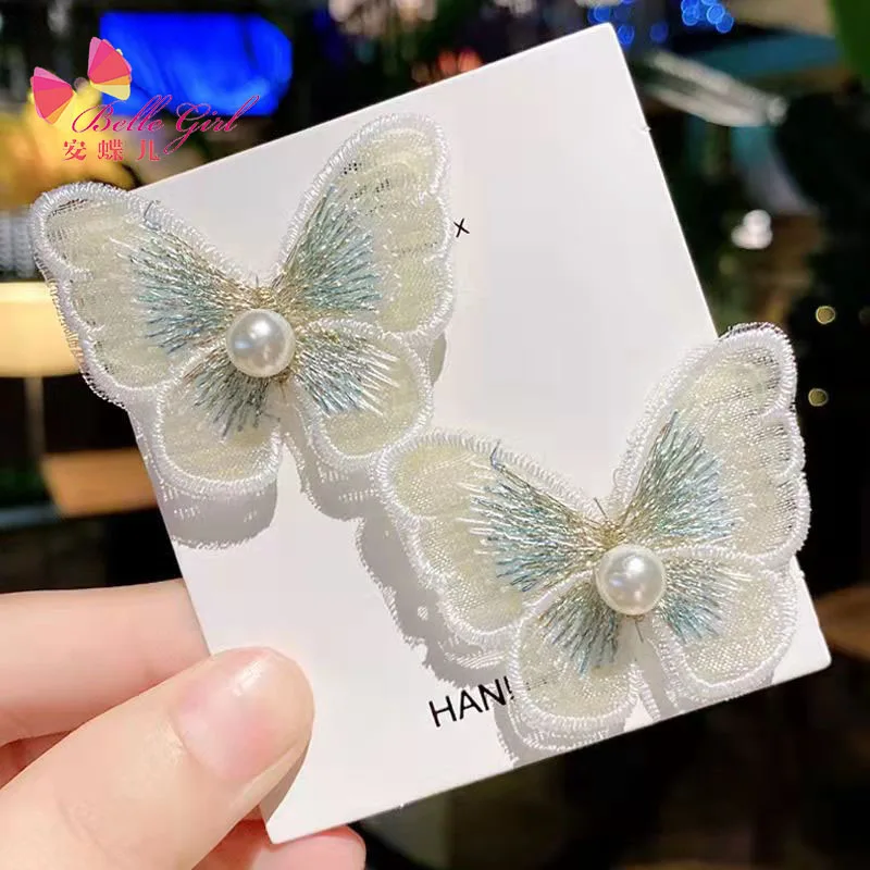 BELLEGIRL wholesale Korean style INS butterfly bow pearl Three-dimensional bow hair clips bow women duckbill bobby pins