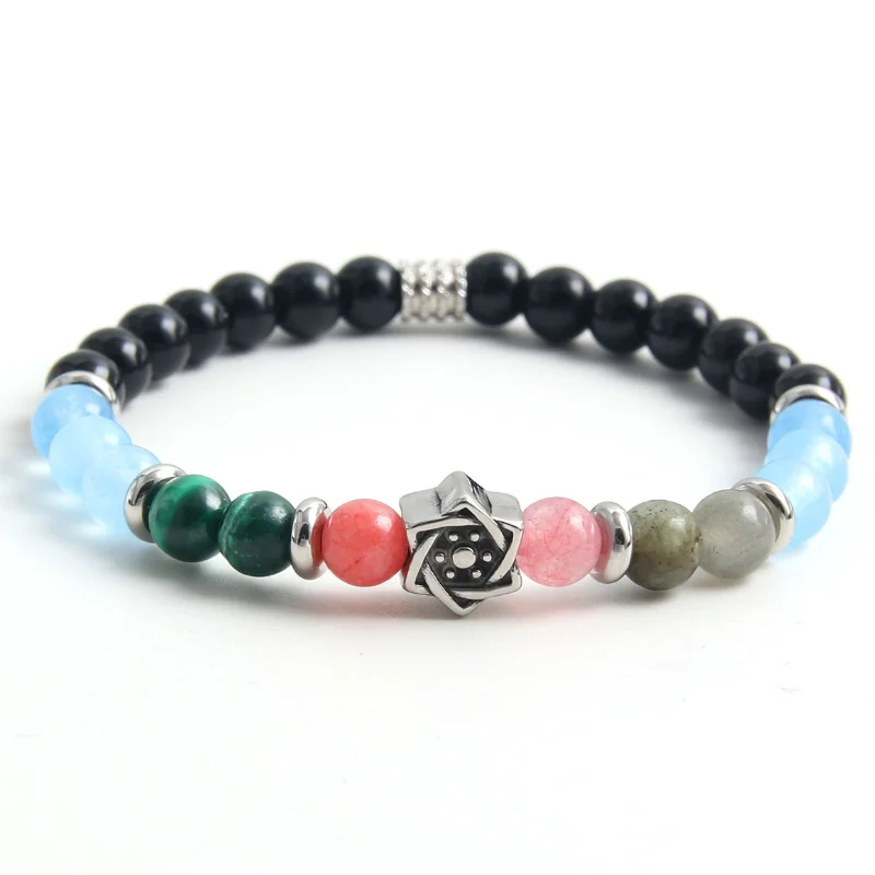 Strawberry Crystal Malachite Flash Stone Natural Stone Bracelet Stainless Steel Hexagram Star Beaded Bracelet For Men Women Gift