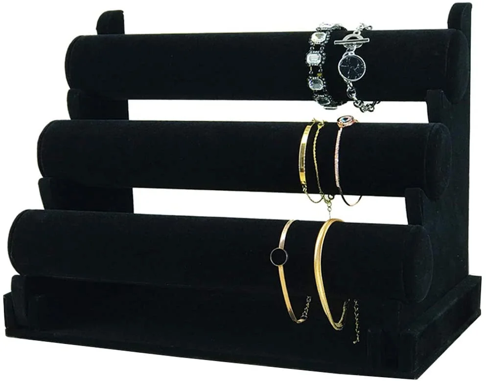 Hot Sale Black Bangle Bracelet Necklace Jewelry Organizer Display Stand Velvet 3 T Bar Bracelet Display Stand