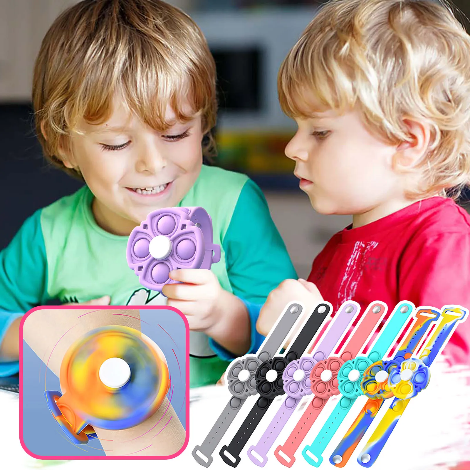 2021 new autism anti stress kids push bubble popp its finger fidget toy tie dye watch  bracelet