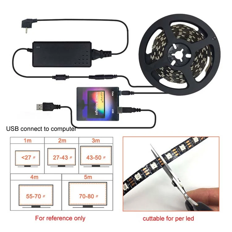 PC Screen Background Lighting Smart LED Strip 60 LEDs/meter 5m/kit