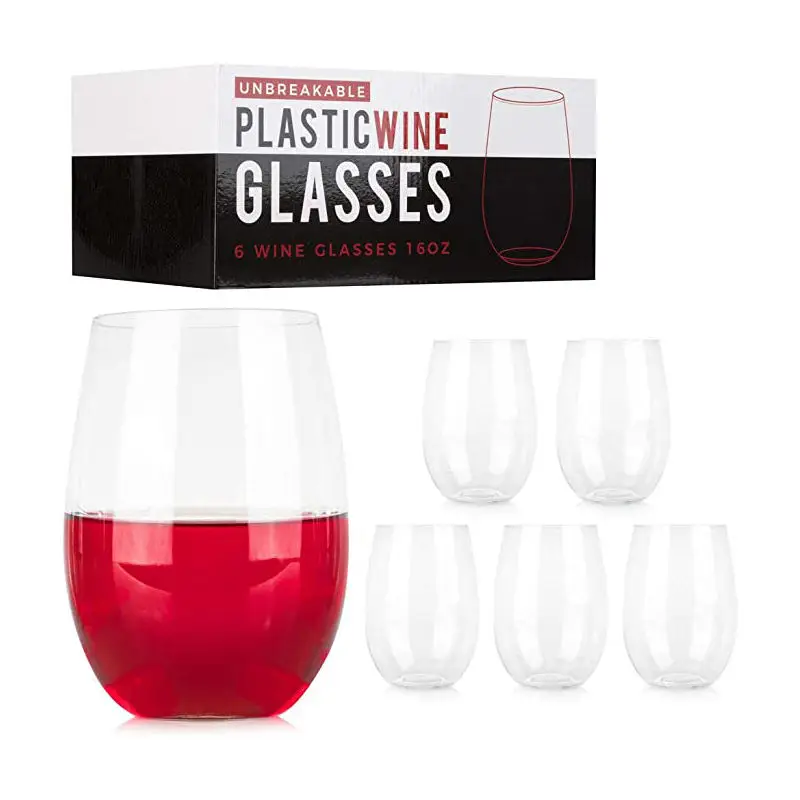Unbreakable Reusable Tritan Stemless Plastic Wine Glass Classic Design 4-Pack for Party Occasions