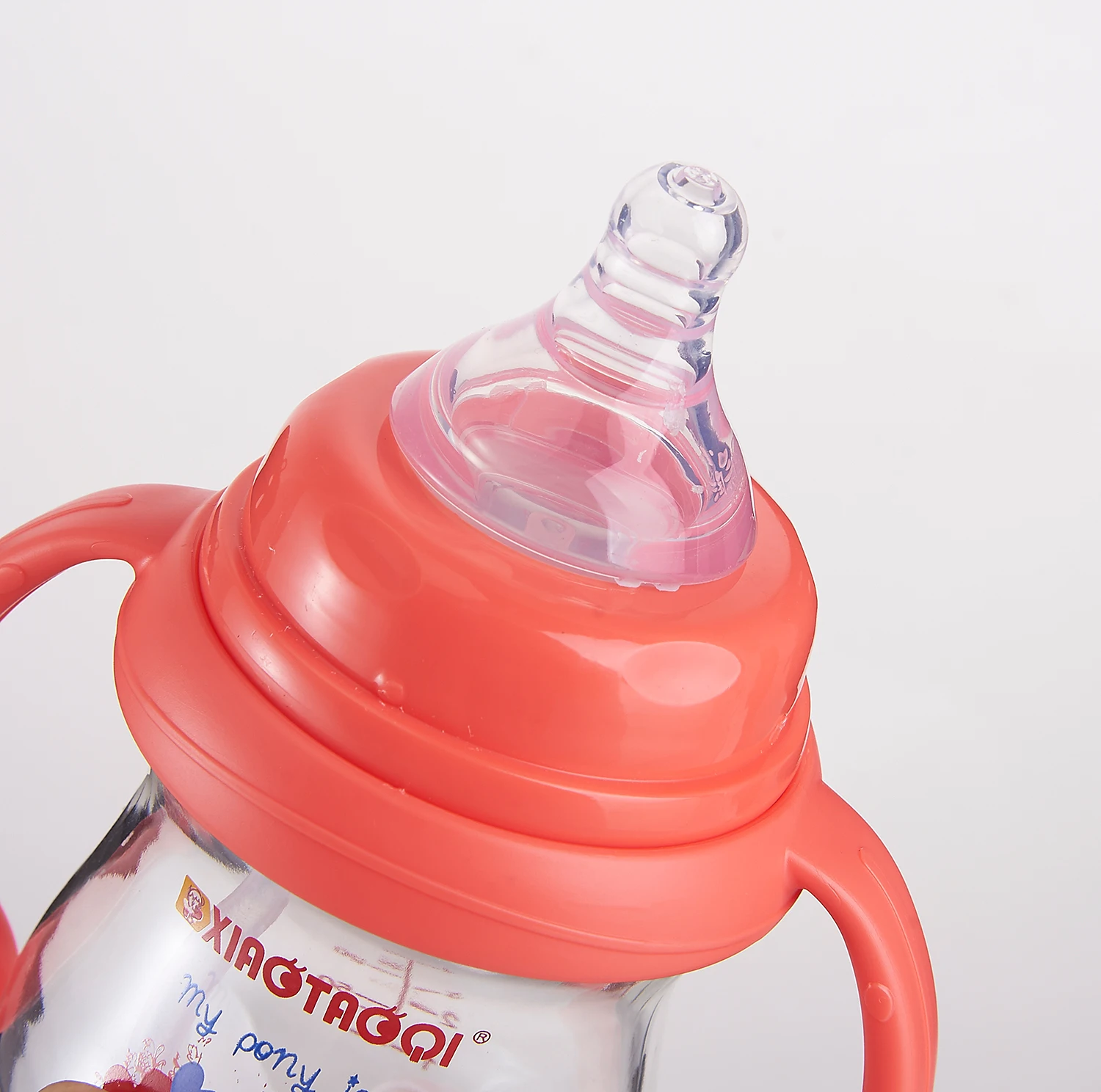 Free Sample Wide Neck With Handles Middle Borosilicate Glass Baby Glass Feeding Bottle