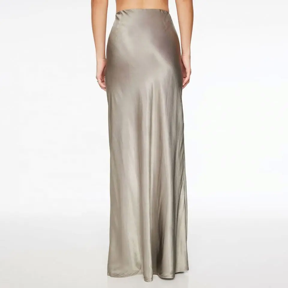 OEM10 Custom Lady Elegant Wrap Silk Skirts High Waisted Long Maxi Satin Skirt For Women