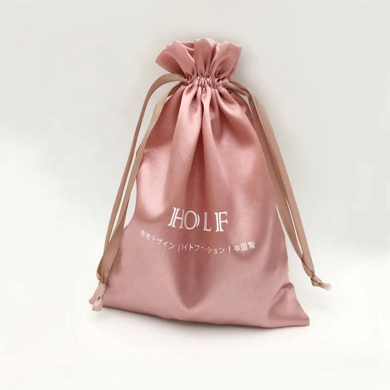 Custom Printed Logo  colorful rose gold drawstring satin silk  gift packing bag pouch