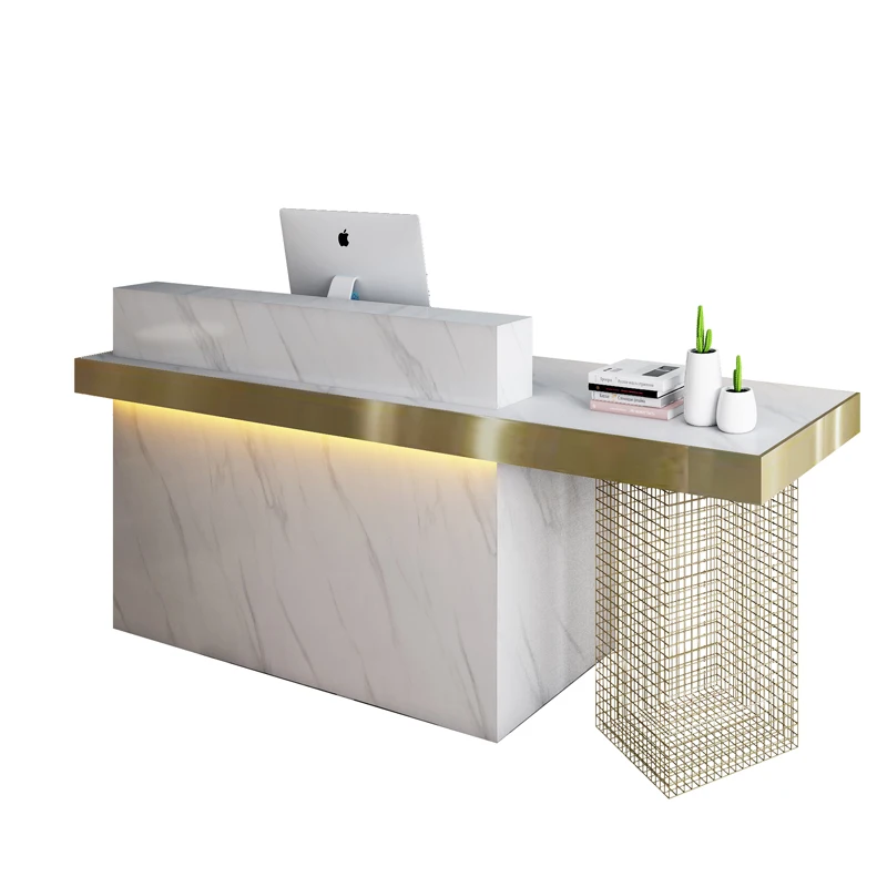 Stylish marble metal gold-plated front table beauty salon bar reception desk
