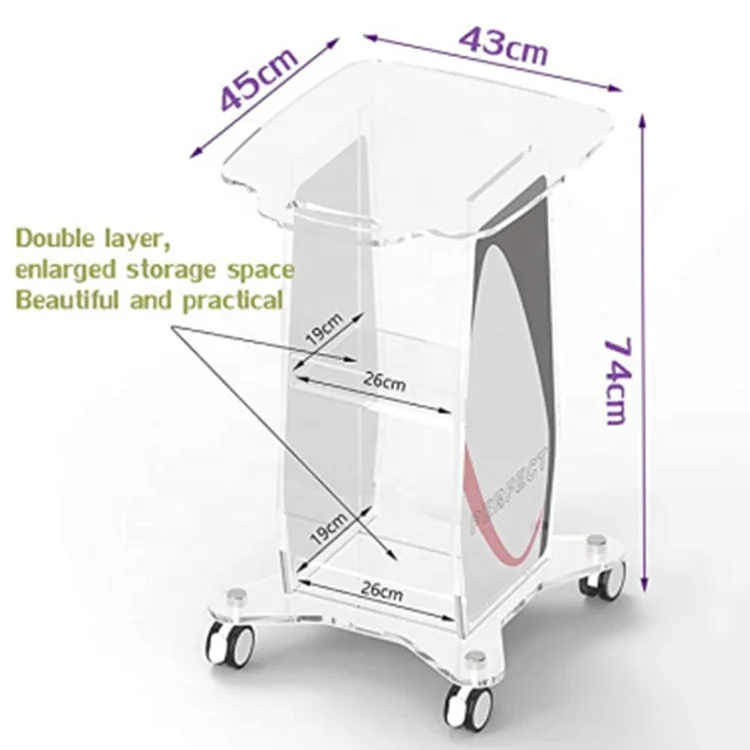 Transparent Clear Acrylic Pedestal Rolling Trolley Cart Equipment Stand Roller Trolley Cart Acrylic Utility Cart on Wheel