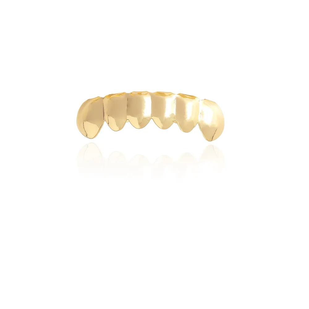 Punk Copper Real Gold Plated Top Bottom Teeth Grillz Smooth Flat Punk Grillz For Teeth Factory Wholesale Price