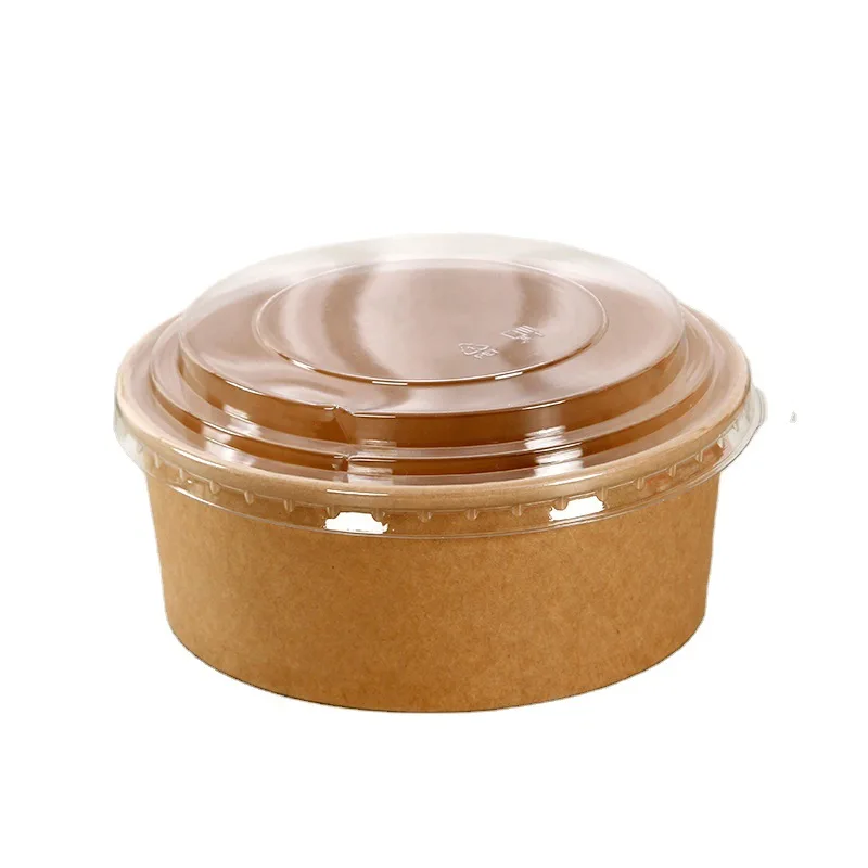Eco friendly round takeaway sushi disposable salad kraft paper bowl with lid