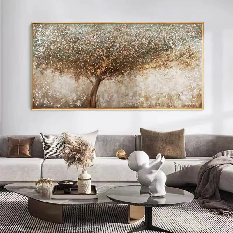 Custom Golden Autumn Modern Canvas Decoration Painting Oil Bedroom Wall Art Canvas 3d Hand Painted Oil Painting With Frame