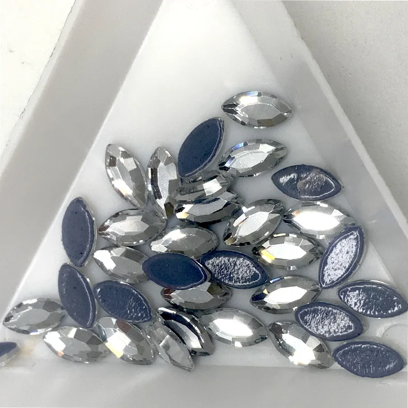 Factory direct sale austrian glue 4X8mm navette marquise horse eye crystal hot fix glass stones for wedding dress