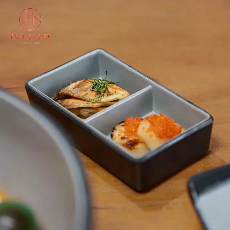 High Quality Custom Commercial Hotel Banquet Black and Grey Restaurant Bowls Dinnerware Sets Tableware Melamine Plates