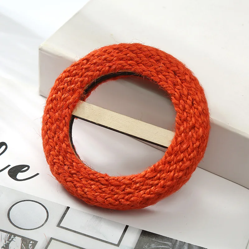 Creative dyeing colors rattan straw round buckle handmade wooden rattan woven square belt buckle