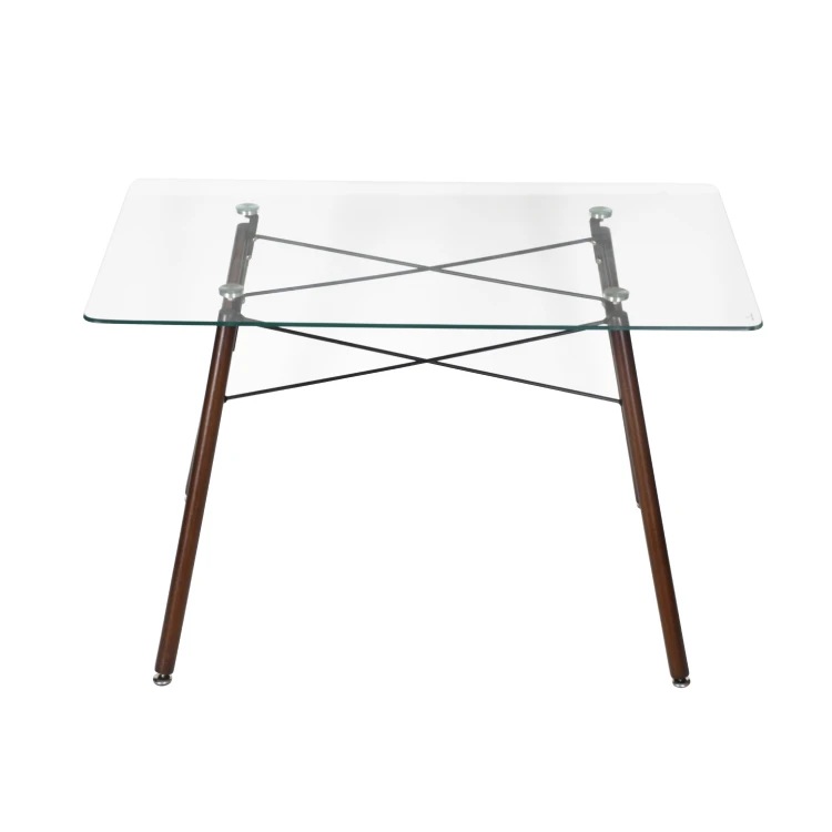 Оптовая продажа прозрачный стеклянный столешница и деревянные ножки квадратный столик для ресторана столовый стол столовой или