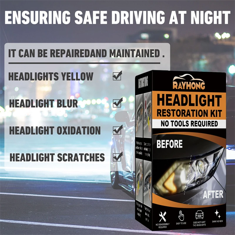 Rayhong car headlight restoration kit yellow blurry oxidated headlight repair kit scratches repairing set for car headlight