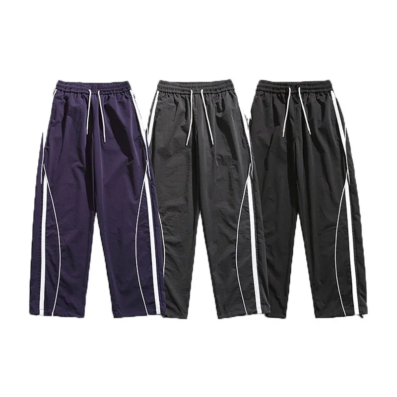 custom stacked y2k pants for ladies wide leg Waffle flare sweat pants baggy Striped flared track knit belt flare sweat pants men