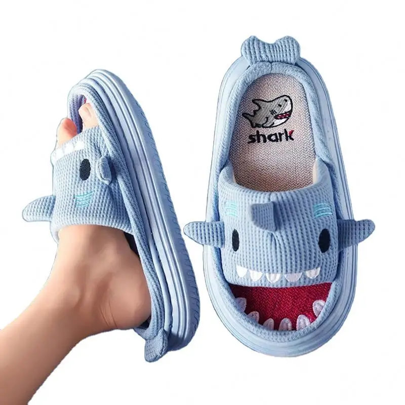 2022 Hot Selling Unisex Cute Shark Dog Printed Non-slip Indoor House Slippers  Cotton Linen Sweat-absorbing Slippers