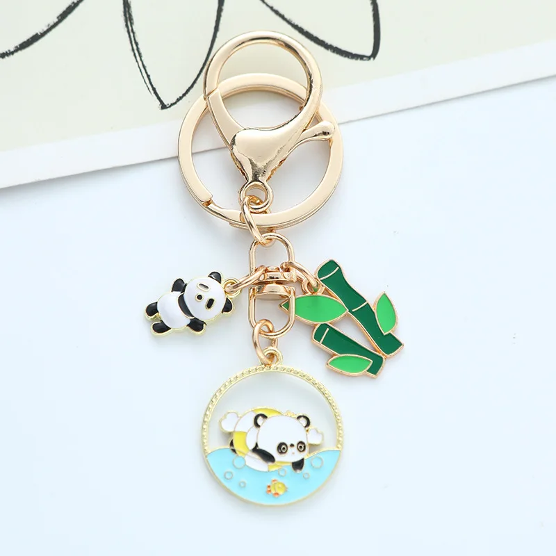 Cute Enamel Bamboo Leaf Gifts Keychain Chinese Style Animal Panda Keychain Key Ring for Girl Women Decoration