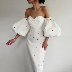 Wholesale Short Puff Sleeve Strapless Backless Strawberry Printed Maxi Dress Pleated Sexy Bodycon Long Women Pencil Dresses