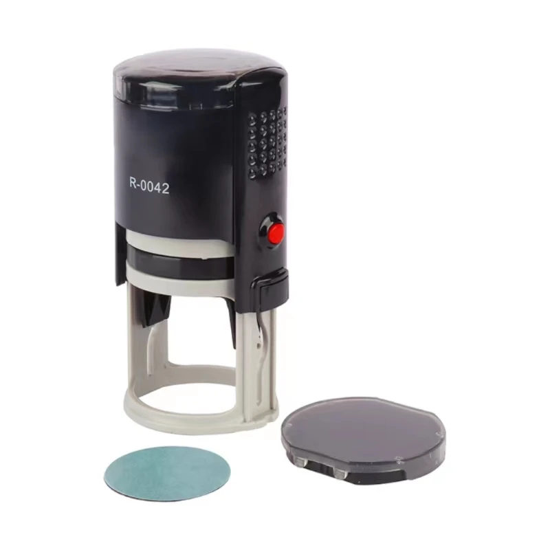 Free sample Factory directly sell custom logo round 42mm office used self inking rubber laser stamp.