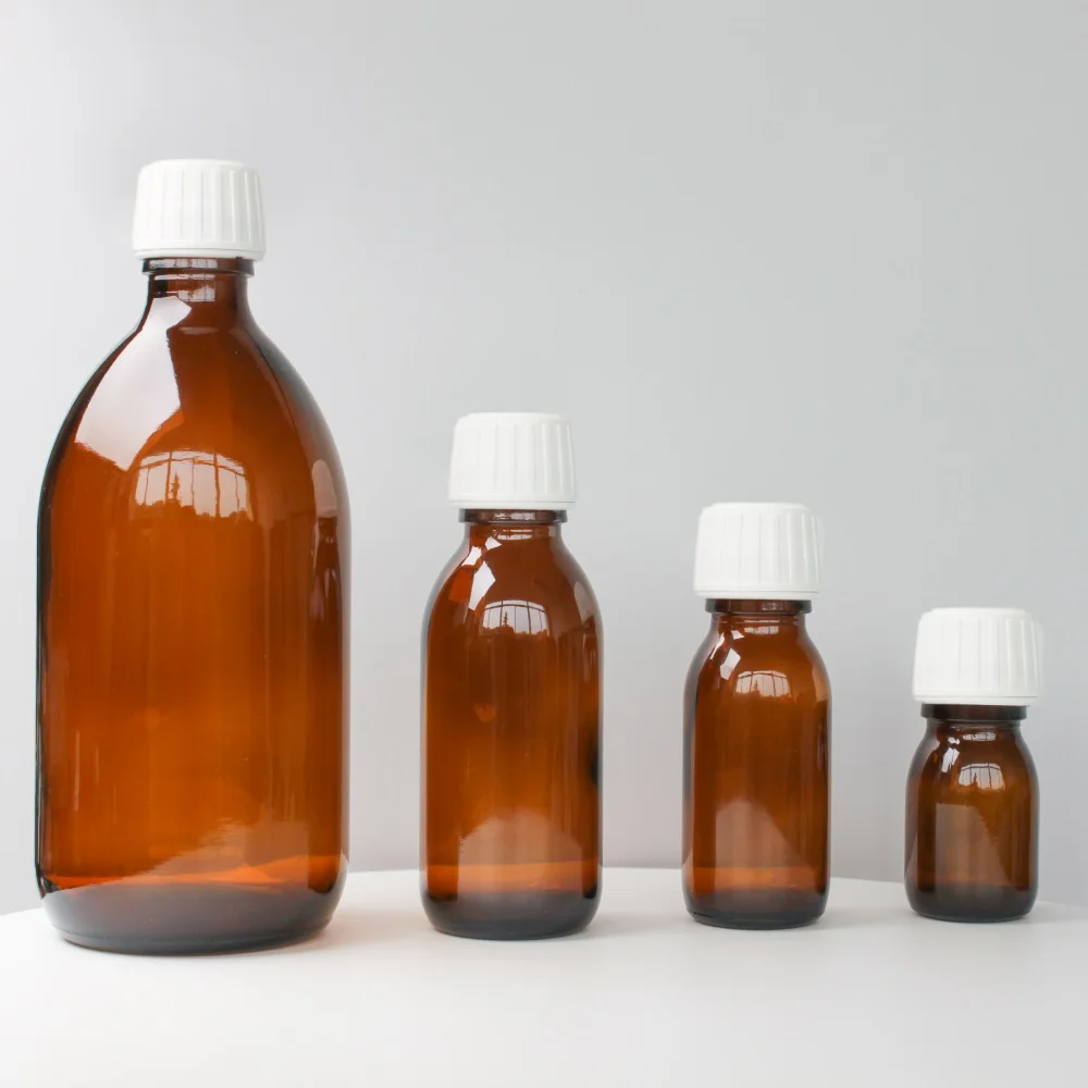 Custom 30ml 60ml 100ml 125ml 150ml 200ml 250ml 300ml 500ml Amber glass bottle syrup bottle
