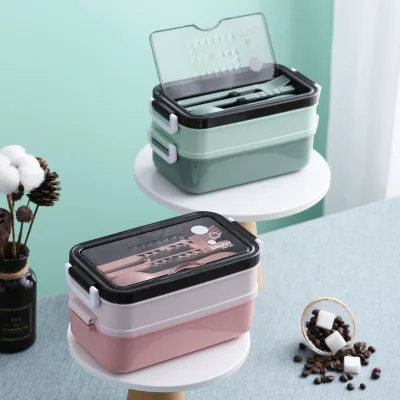 Double Wall Rectangle  Stainless Steel Tiffin Lunch Box Vacuum Food Container With Thermal Food Storage Stainless Steel Box