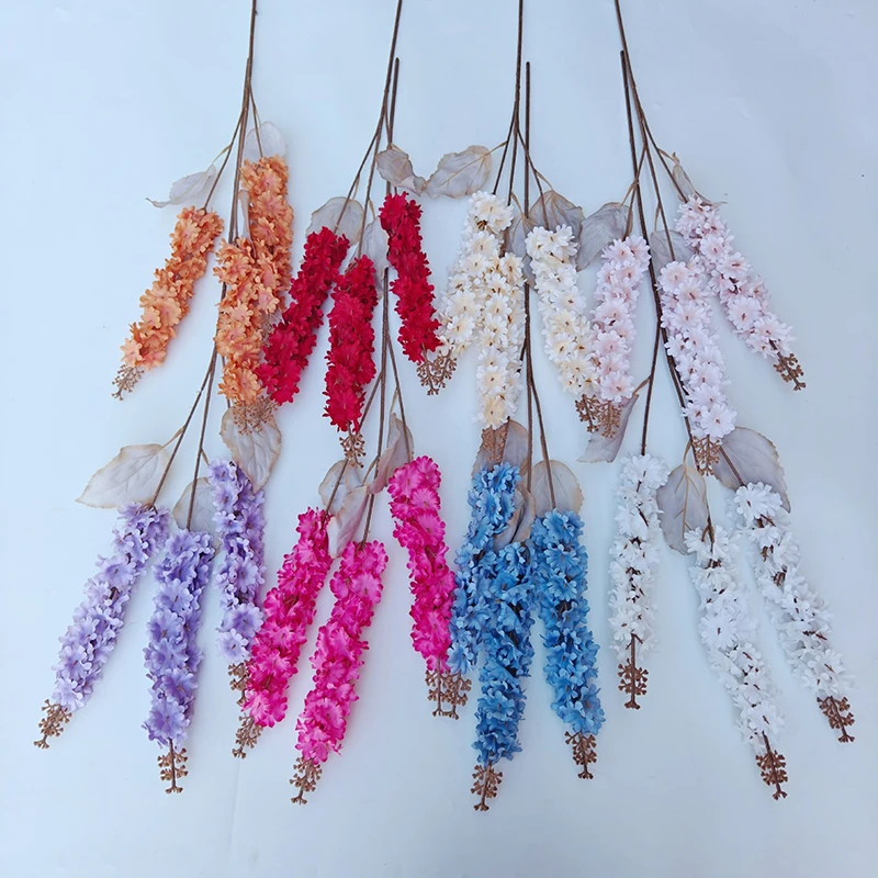 Silk Hyacinth Flower Branch with Long Stem 3 Forks Artificial Larkspur Delphinium real touch rose decorative flowers