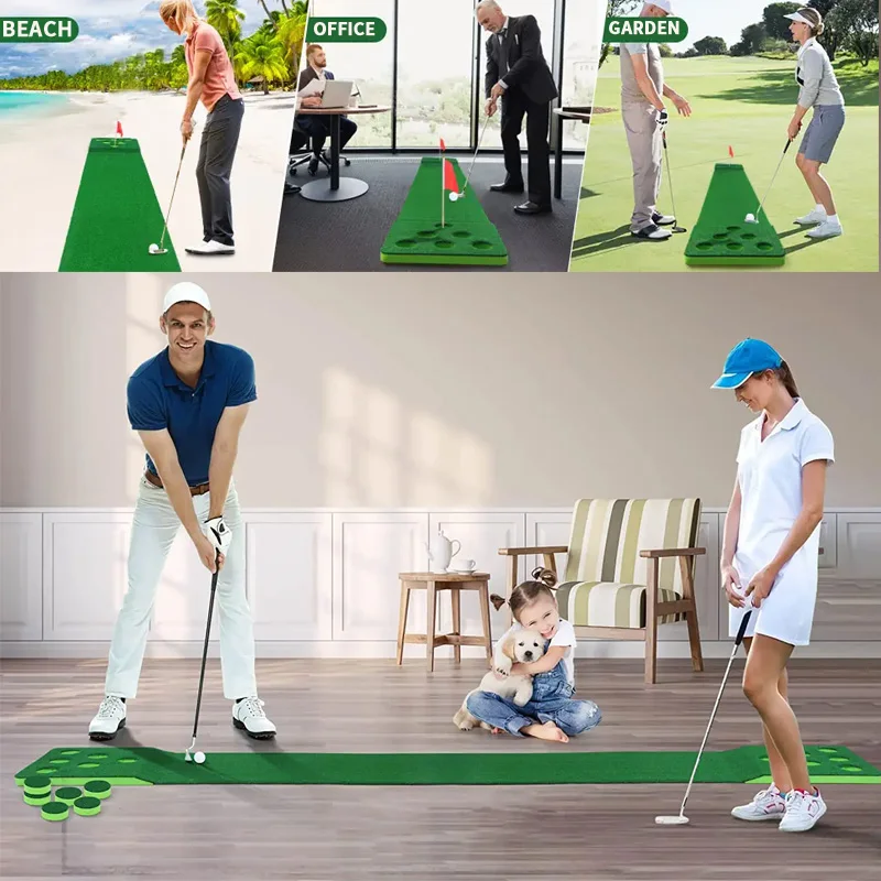 Wholesale Golf Training Mat Indoor Game Golf Putting Green Mat EVA Base Folding Golf Putting Mat with 2 Putters and 4 Balls