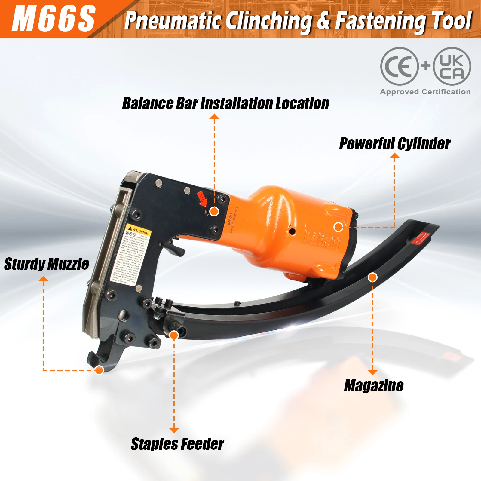 KAMSIN M66S Pneumatic Clinch Clip Gun Plastic Magazine Light Weight Clinch Clipper for Mattress Spring, Wire Cages, Car Seat