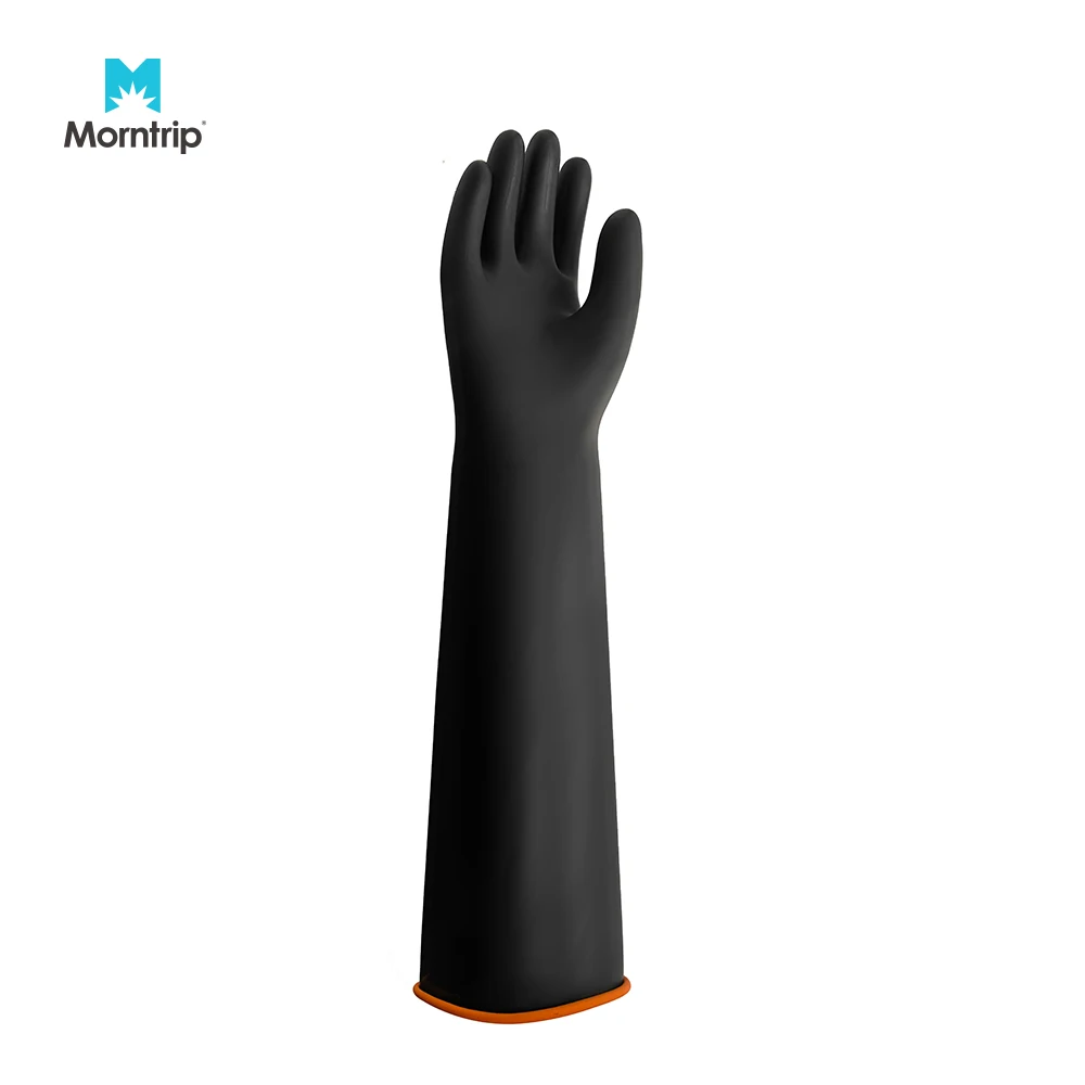 Top Quality Natural Latex Thick Heavy Duty Cotton Flock Lined Durable Rubber Gloves Latex For Industrial Use