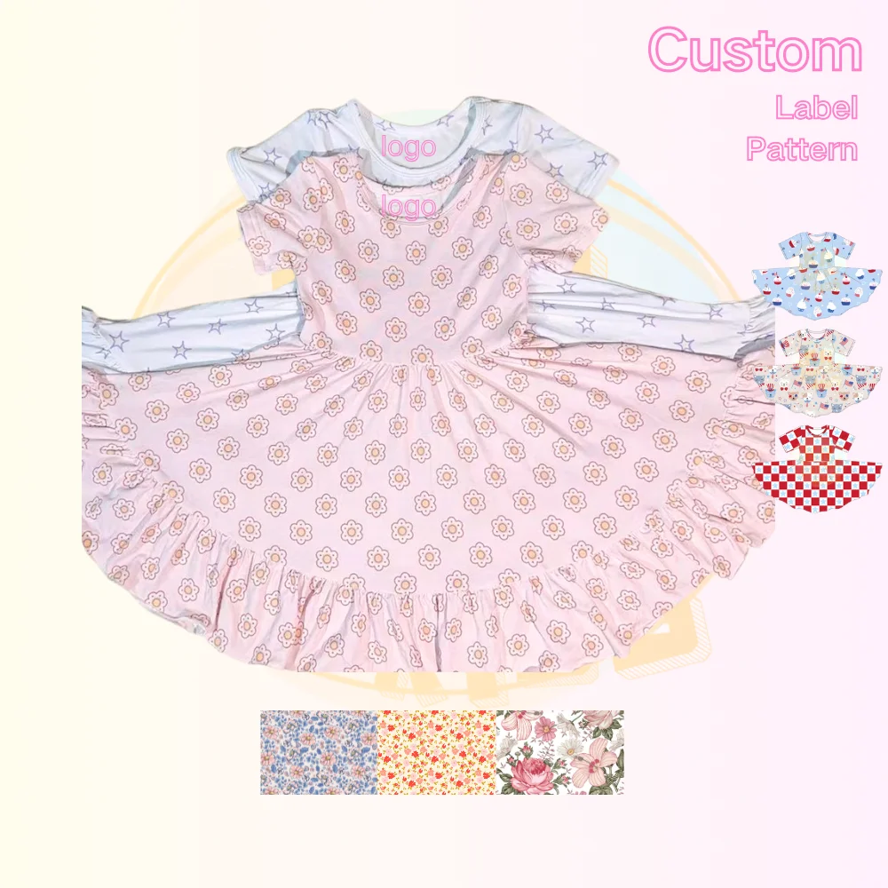 KERU Valentines Day Girls Dress For Kids  Boutique Spring Party Wholesale Solid Color Kids Cotton Short Sleeved Dress