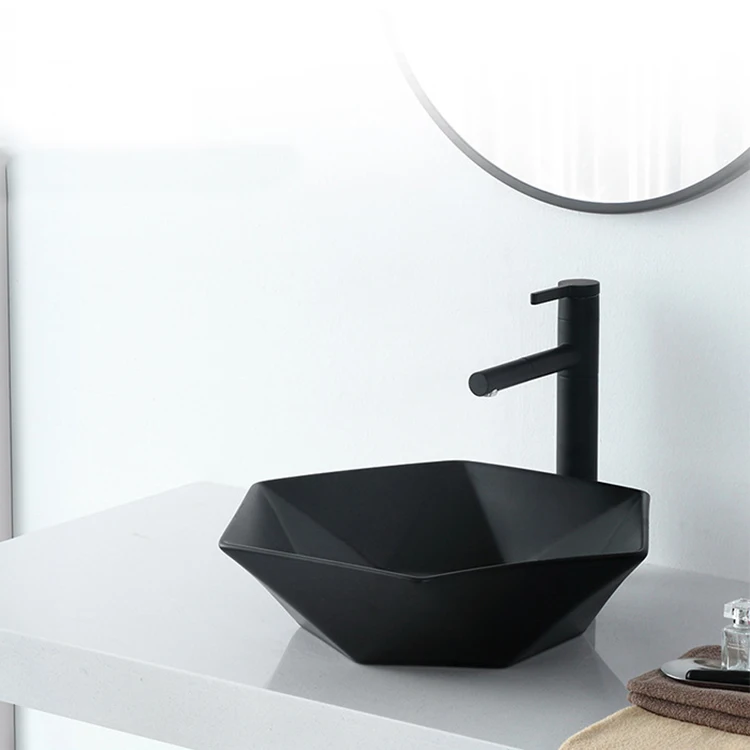 Custom New Style Unique Irregular Hexagon Shape Ceramic Above Counter Hand Wash Basin Bathroom Furniture Sink