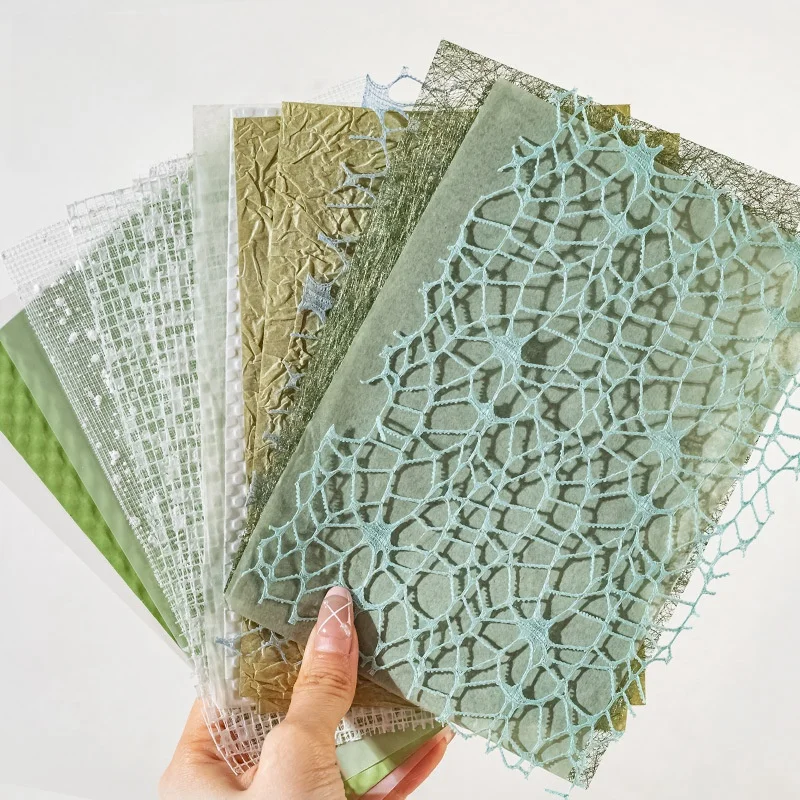 Textured Scrapbook Paper Mesh Fabric -  Boho  Junk Journal Supplies Assorted Set 16 Sheets Mixed Scrapbooking Materials