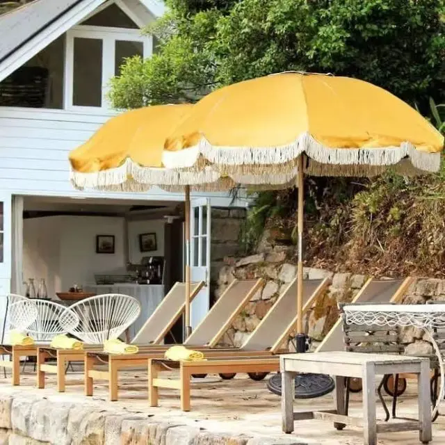 Wooden Pole Canvas Waterproof Patio Swimming Pool Sun Garden Beach Outdoor Parasols Umbrella With Tassels