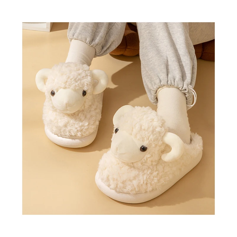 New Design Cartoon Sheep Ear Plush Anti-Slip Slippers Sheep Animal Plush Slippers Fluffy Sheep Slippers For Women