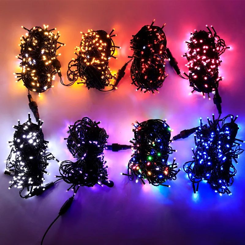 Black Wire Flash Bulb Christmas String Lights Male and Female Connectable 10m LED Light String Christmas Decoration Light String