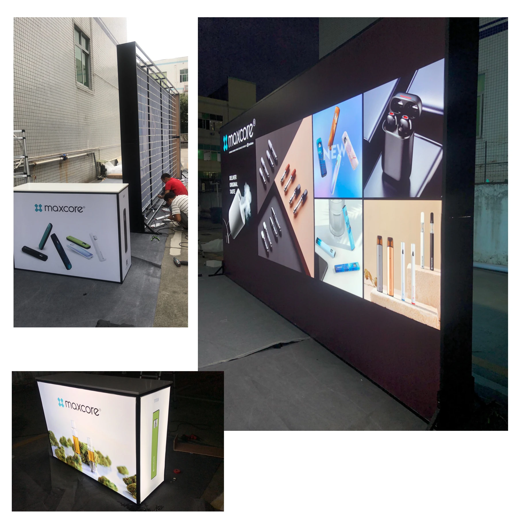 Light box on four sides luminous background wall and information desk exhibition booth design and production