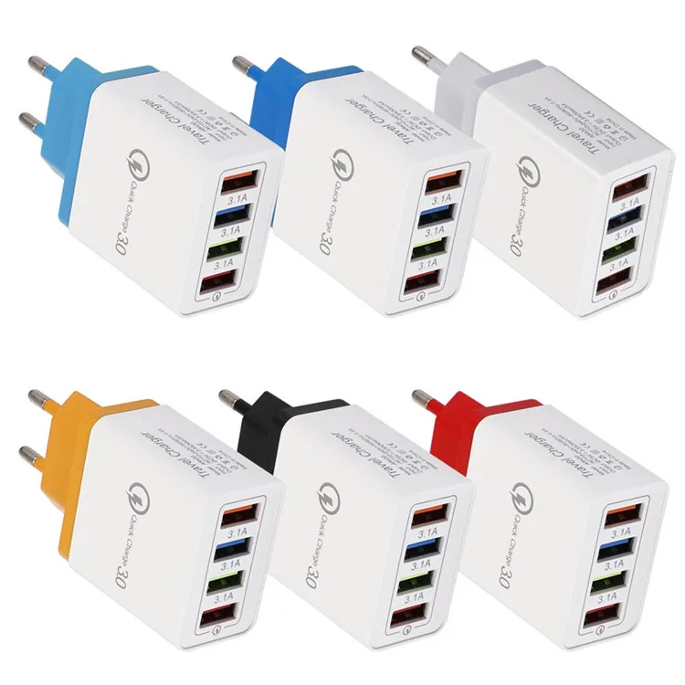 4 Port Fast Quick Charging Wall Charger QC 3.0 USB Hub Power Adapter Plug EU&US