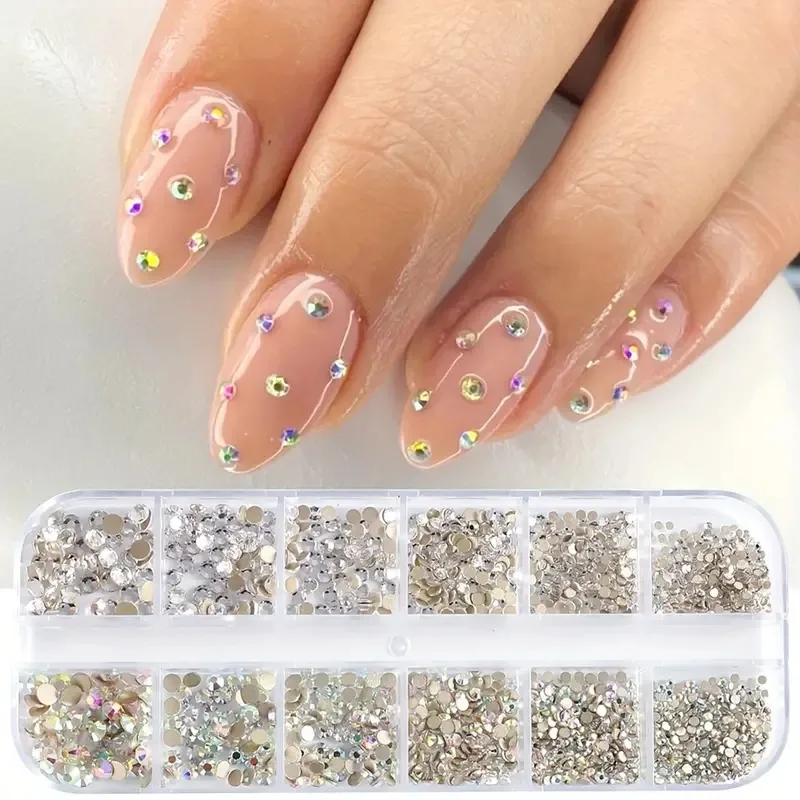 SS4-SS16 Crystal+Crystal AB Gold Back Nail Rhinestones Set Flatback Diamond Gems 3D Shiny Nail Art Charms Stones DIY Decoration