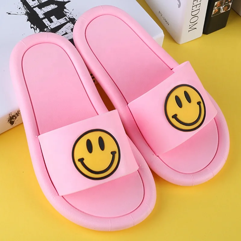Latest Household Smile Face Slippers Lovers Shoes Summer Outdoors PVC Parent-child Family Slides Kids Sandals