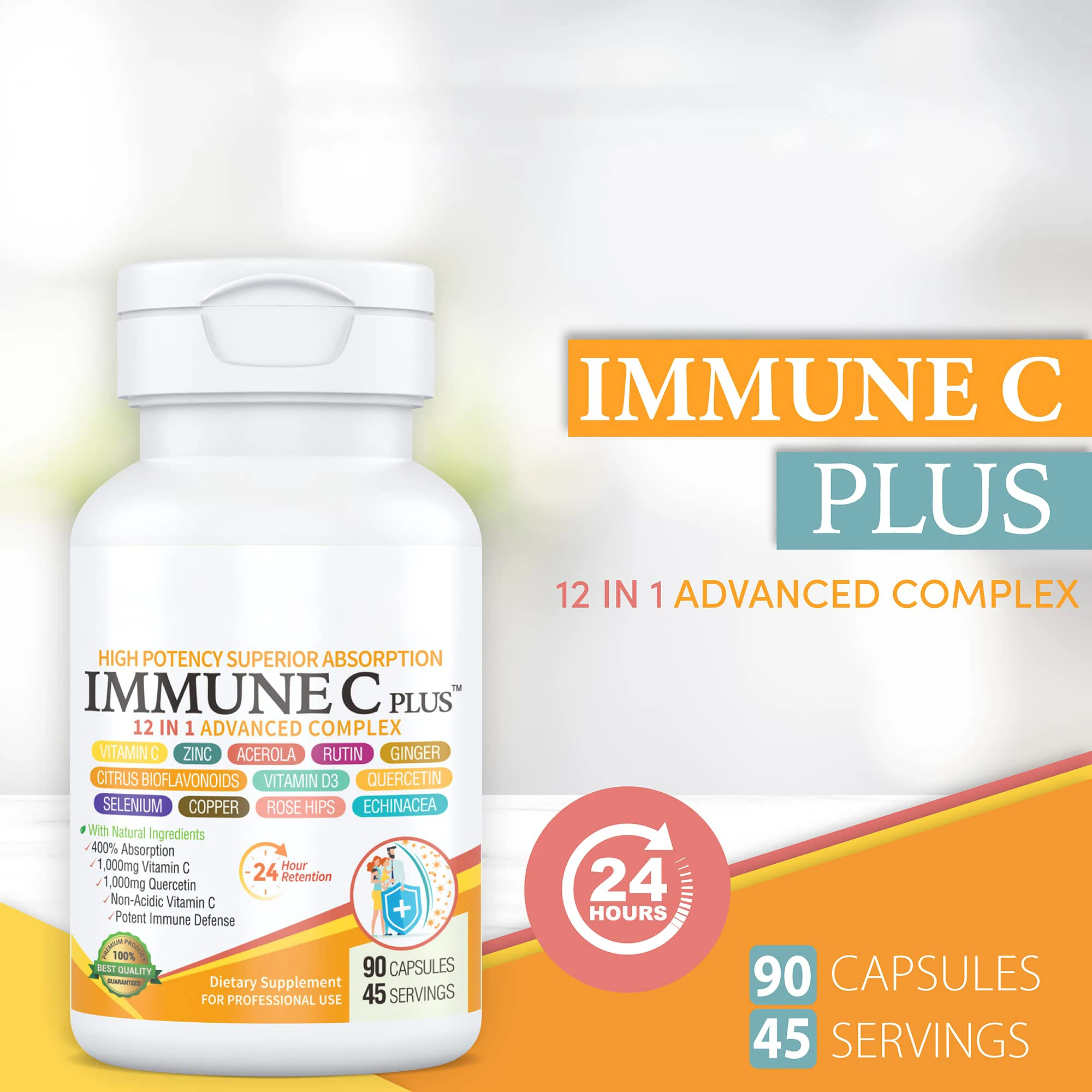 Quercetin Vitamin C Zinc Vitamin D3 Selenium Copper Acerola Ginger Rutin Bitter Orange Rose Hips Echinacea 12 in 1 capsules