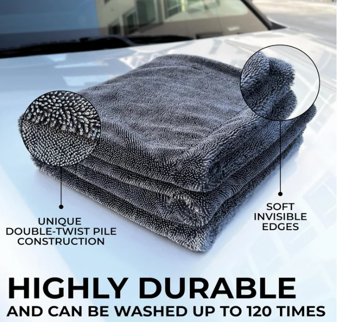 SEQ LOGO customized high quality 1200gsm double sided twist loop car dry towel