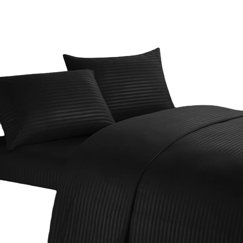 Solid striped polyester satin four piece bedspread quilt cover