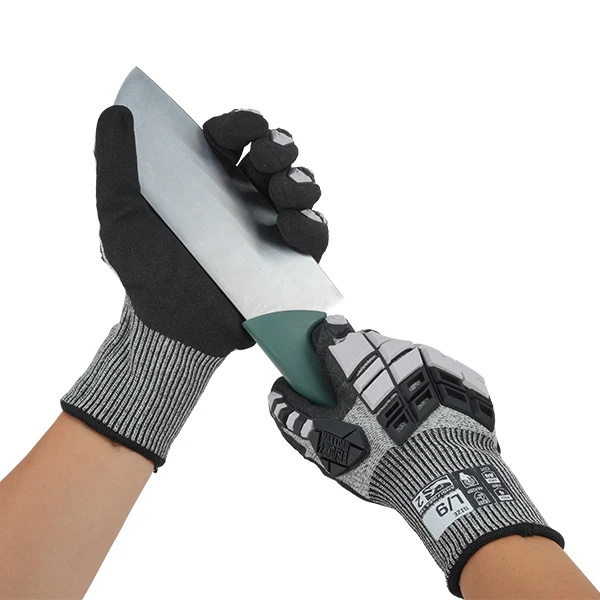 High Impact TPR & Nitrile Gloves Sandy Texture Anti-Vibration Cut Level 5 Safety Work Gloves Nylon Lining ANSI EN388 Certified