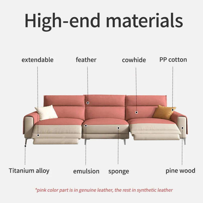 Electric control living room reclinable soft chesterfield corner leather sofas