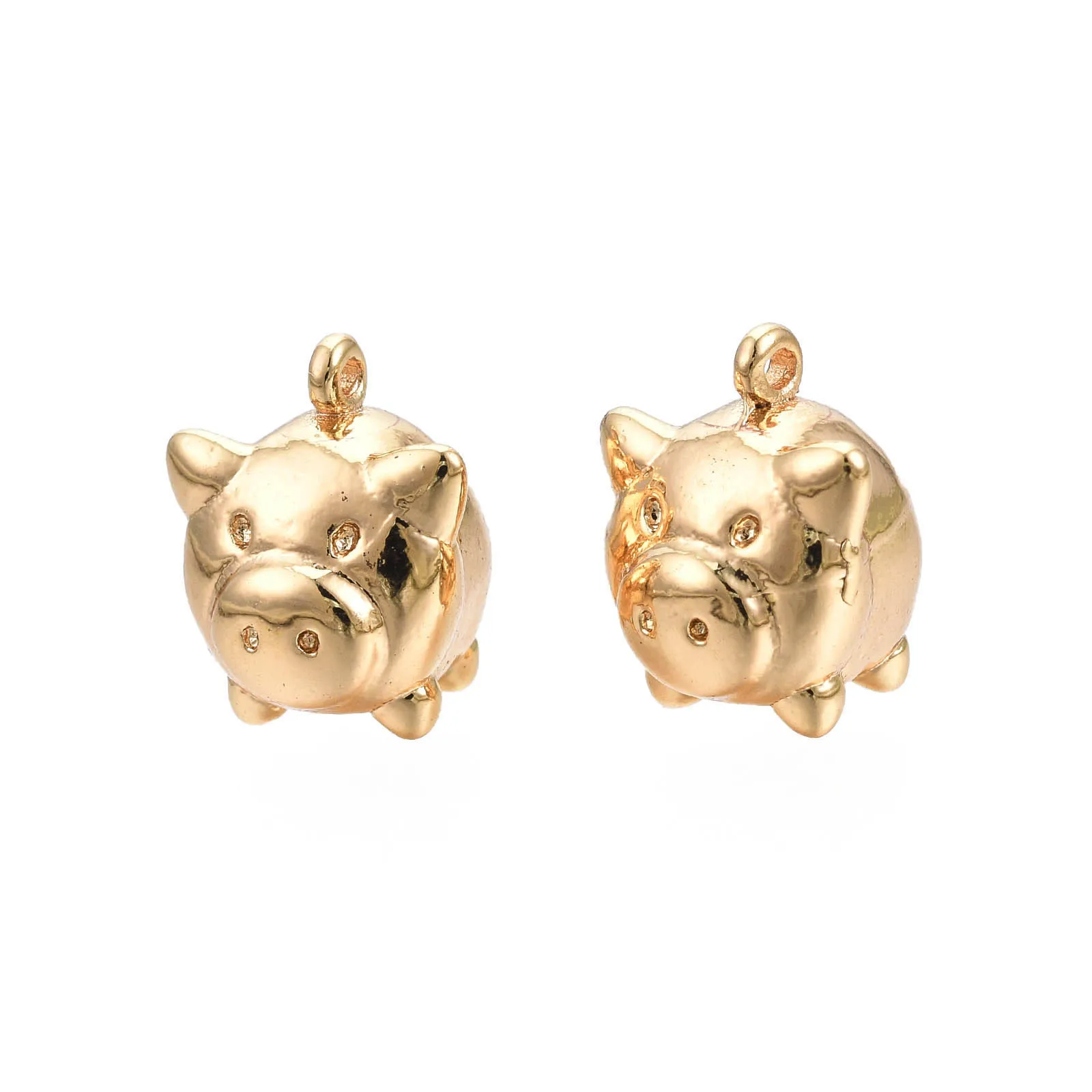 Pandahall Cadmium Free & Nickel Free & Lead Free Real 18K Gold Plated Brass Pig Charms